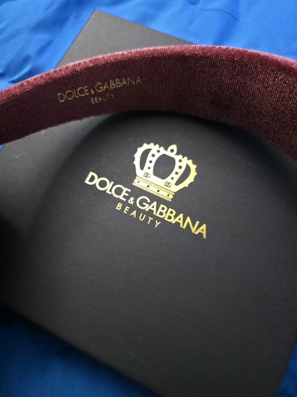 Dolce & Gabbana Velvet Headband in Burgundy with Gold Logo